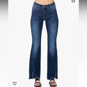 Judy Blue Mid Rise Dark Wash Frayed Hem Bootcut Jeans